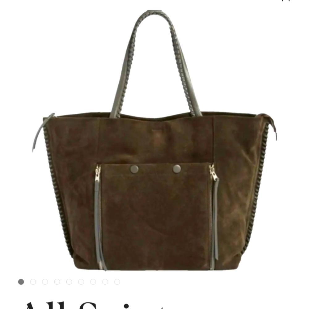ALL SAINTS Fleur de Lis Brown suede tote